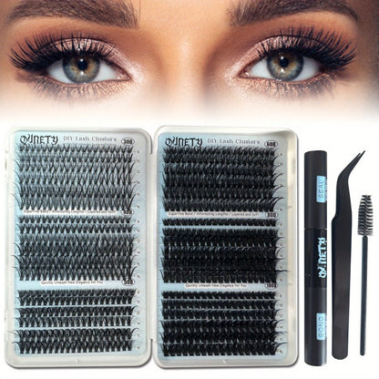 Complete 720-Piece Handmade Cluster Lash Kit with Glue & Tweezers — 30D to 100D, 6 Styles & Lengths, Lightweight No-Irritation Formula for Natural & Volume DIY Eyelash Extensions