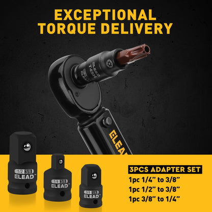 Torx Bit Socket Set 16-Piece T8-T60 | 1/4" 3/8" 1/2" Drive Star Bit Sockets with Adapters, S2 & Chrome Vanadium Steel, Professional Mechanic Tool Kit