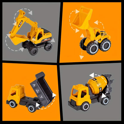 Construction Vehicle Toy Set for Kids – 4PCS Large Shatterproof Excavator, Mixer, Dump Truck & Bulldozer Engineering Cars, Push & Pull-Back Toy Trucks for Toddlers Ages 2+, Birthday Gift for Boys