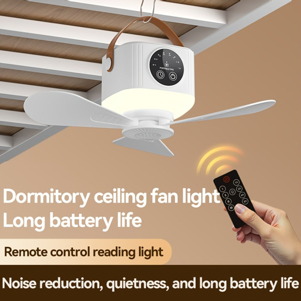 Camping Fan with Light & USB Rechargeable | Portable Outdoor Tent Fan with Tripod Stand, Detachable Blades, Adjustable Speed & Brightness for Camping, Bedroom, Dormitory & Travel Use – Silent Operation