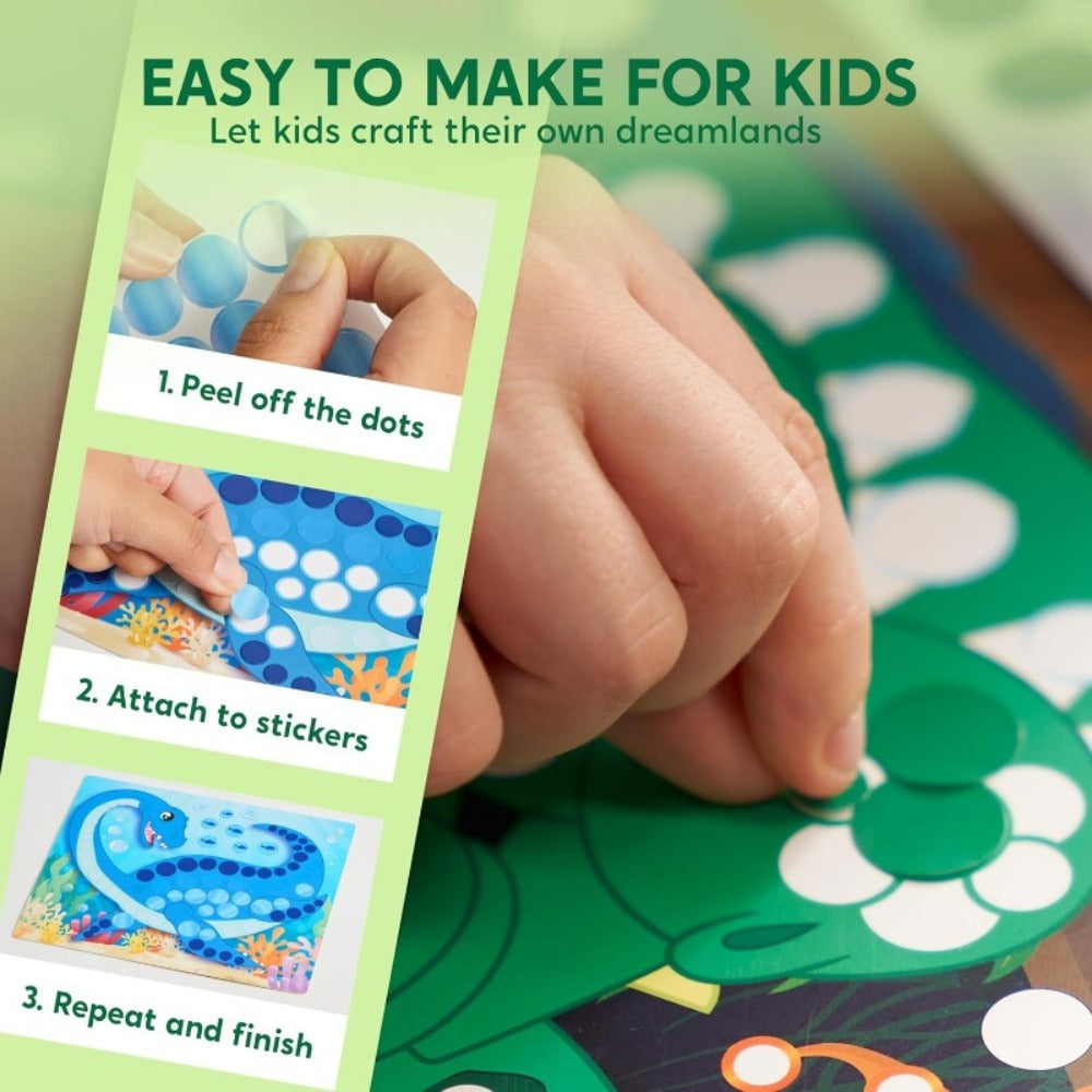 Dinosaur Dot Sticker Art Kit for Kids – 12 Picture Canvases & 1400+ Dot Stickers No Mess Creative Activity, Travel Toy Arts Crafts Birthday Gift Boys Girls Ages 3-8
