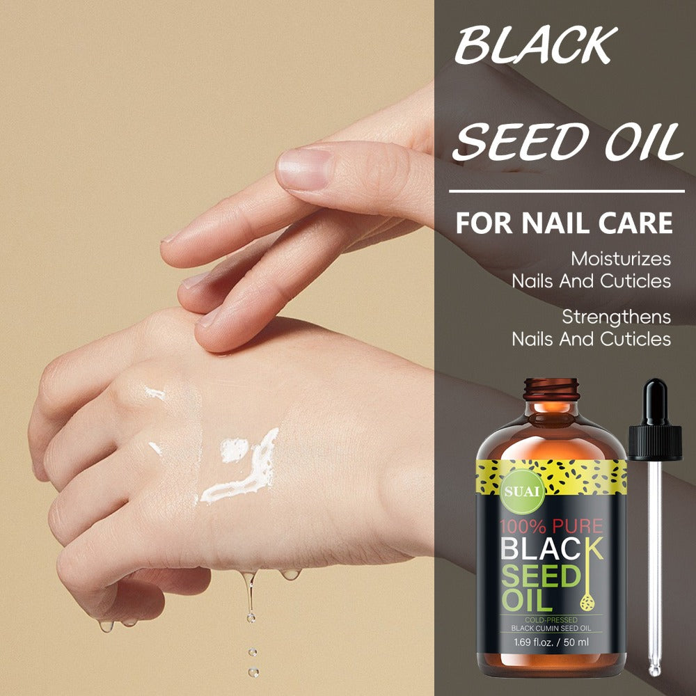 Black Seed Oil 100% Pure Cold Pressed Multi-Use Moisturizing Firming Skincare Oil for Face Body Hair Nails Eyelashes Natural Plant Extract All Skin Types Daily Skincare Routine