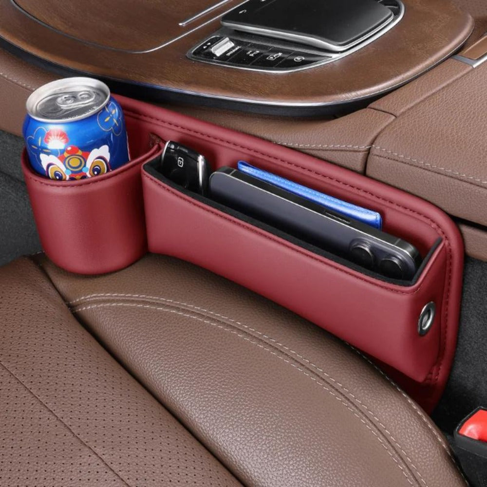 Car Seat Gap Organizer PU Leather – Side Filler Storage Box with Phone, Card, Key & Cup Holder, Non-Slip, Universal Fit, Front Seat Gap Pocket, 1pc or 2pc Set