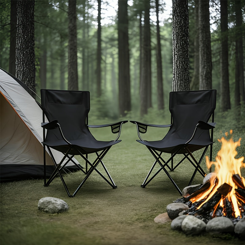 Foldable Camping Chairs Set of 2 Steel Frame Oxford Cloth with Cup Holder Solid Back Portable Folding Chair with Storage Bag for Camping BBQ Backyard Outdoor Indoor Picnic Beach Holiday Gift