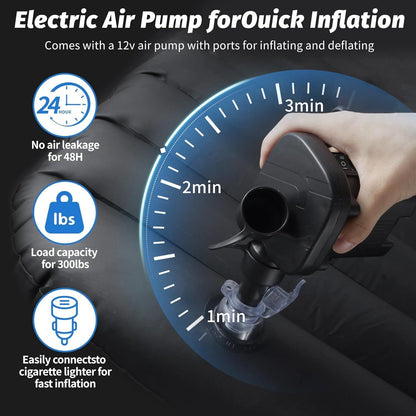 Inflatable Car Air Mattress for SUV, Truck & Back Seat – Fast Inflate Portable Camping Bed with Pillow, Air Pump & Carry Bag for Road Trips & Car Camping