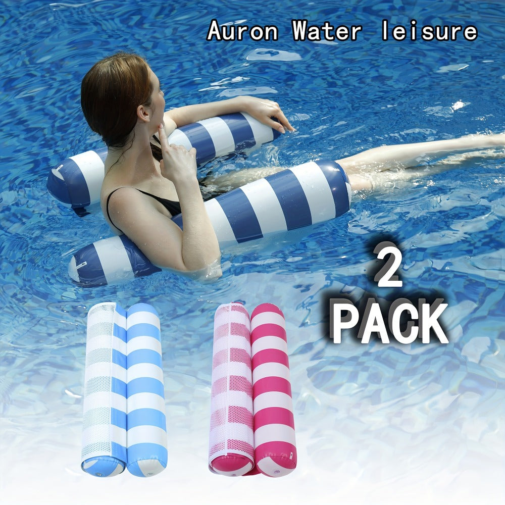 4-in-1 Inflatable Pool Float Hammock 2-Pack for Adults – Floating Bed, Lounge Chair, Drifter & Saddle, Striped Water Hammock for Swimming Pool Lake Beach River, Blue Dark Blue Rose Red