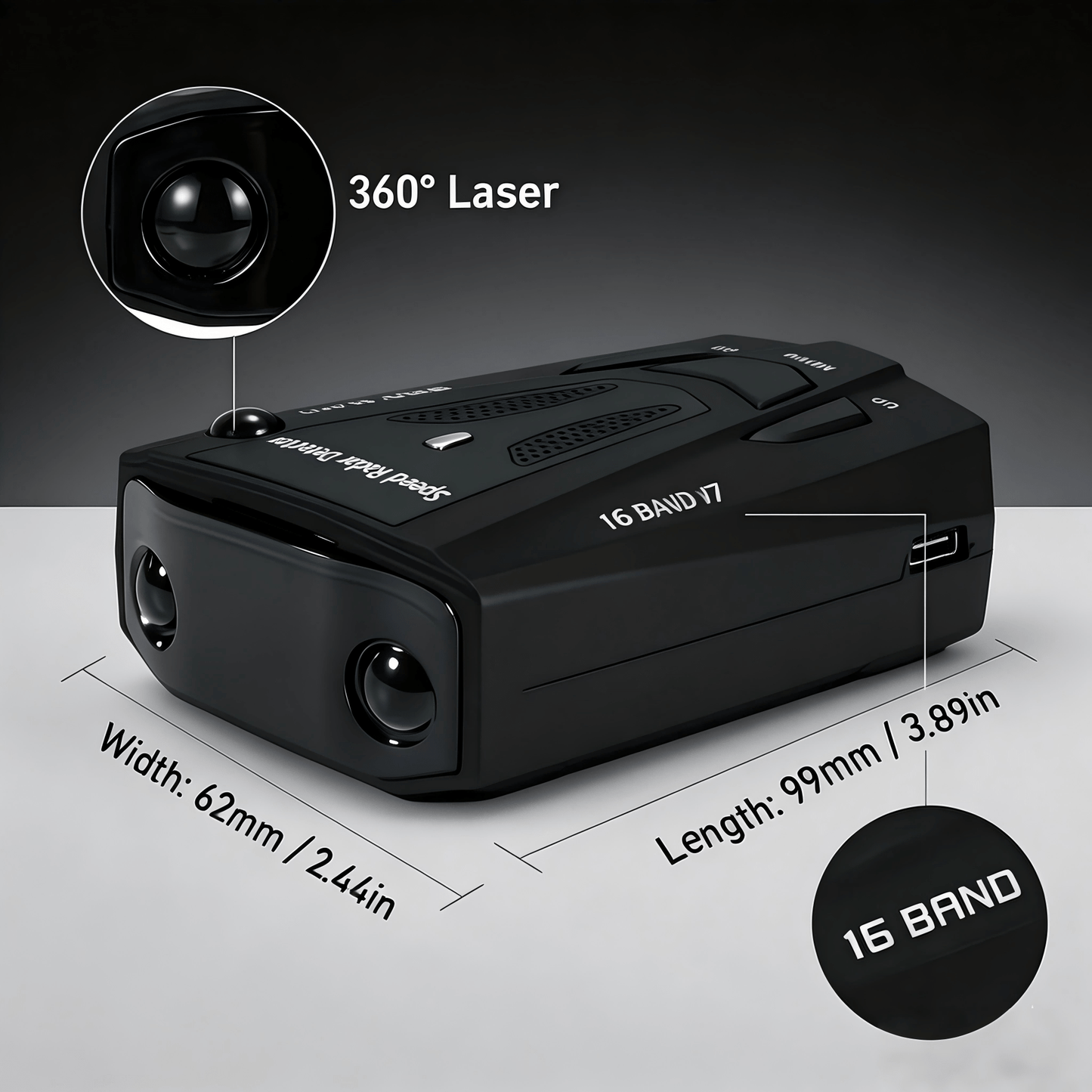 Automotive Radar Detector, V7 Upgraded Chip with 360° Signal Reception, City/Highway Switchable Mode, Compact Design for All Vehicles