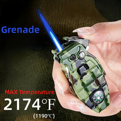 Windproof Torch Lighter Refillable Butane Jet Flame Lighter with Compass Camouflage Metal Lighter for Camping BBQ Baking Outdoor Survival Windproof Blue Flame Butane Lighter Gift for Men