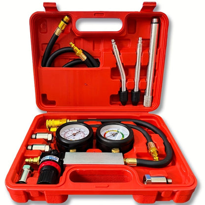 Engine Compression Tester and Cylinder Leak Down Tester Kit TU-21 Dual Gauge Leakdown Detector for Car Motorcycle Truck Gasoline Engine Pressure Diagnostic Tool