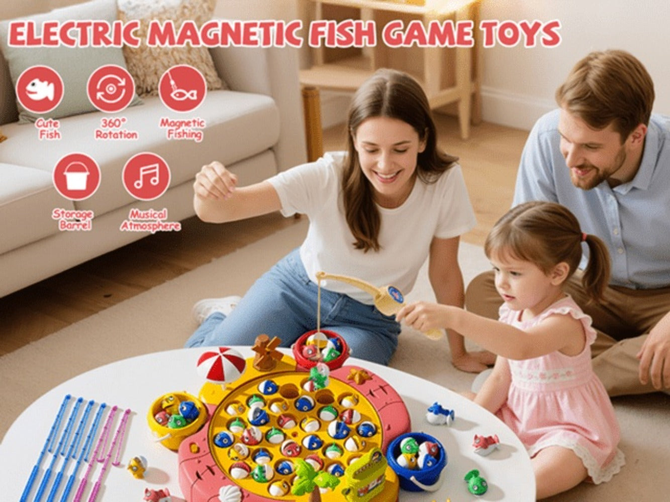 Magnetic Fishing Game for Kids 66 Pieces – Ocean Fishing Toy Set with Rods for Toddlers Ages 3 4 5 6, 1-8 Players, Birthday Gift for Boys & Girls