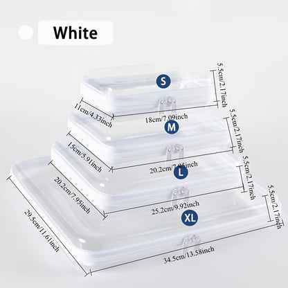 Clear Storage Box Set 4 Pcs Hard Transparent Zipper Organizer Plastic Case S M L XL Makeup Cosmetics Snacks Stationery Kids Toys Multi-Color Purple Blue Pink White
