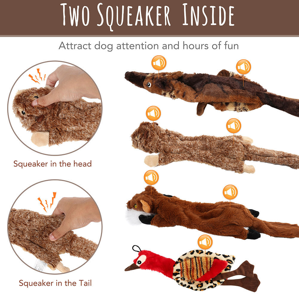 Squeaky Dog Toys 5-Pack No Stuffing Plush Chew Toy Bundle - Durable Animal Toys for Small Medium Large Dogs, Double Squeaker Puppy Teething Toy Set with Bonus Cotton Rope Toy