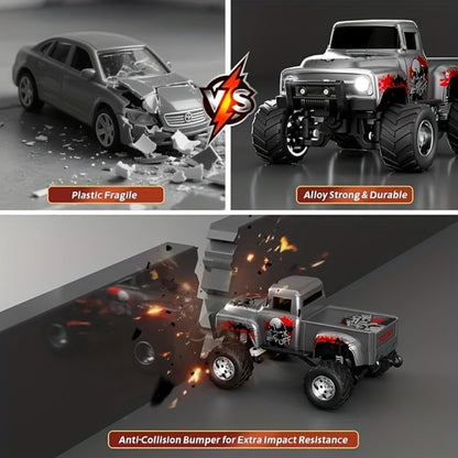 1:64 Scale Die-Cast RC Monster Truck 2.4GHz High-Speed Off-Road Vehicle with LED Headlights, Multiple Control Modes & Adjustable Speed – Toy Gift for Boys & Girls (5 Colors)