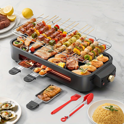 Electric Grill 2-in-1 Indoor BBQ & Frying Pan – 1500W Temperature Control, Non-Stick Detachable Cooking Board, Portable Electric Grill for Meat, Dishwasher Safe, Christmas Gift Idea with Gift Bag