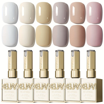 Gel Nail Polish Set 6 Colors White Shades Gentle White Collection - Milk Tea Cherry Blossom Pink Soak Off UV LED Long Lasting Spring Summer Nail Art Gel Polish for Women Salon Home DIY