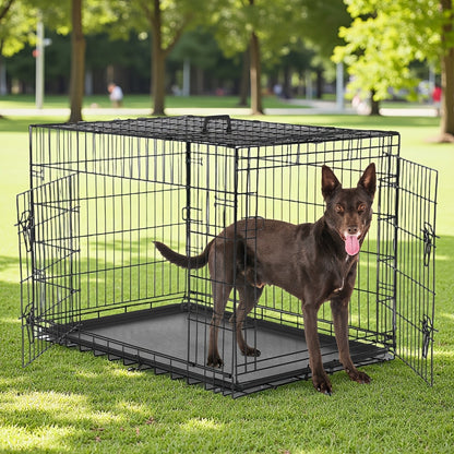 Folding Metal Dog Crate with Divider & Removable Tray – 36 Inch Portable Reinforced Kennel for Indoor & Outdoor Use