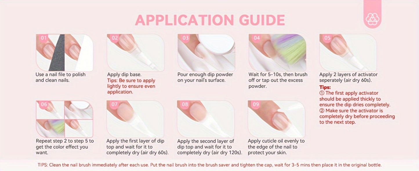 Clear Dip Powder Nail Kit 60g Starter Set - Transparent Dipping Powder with Base Coat Activator Top Coat No UV Lamp French Manicure Repair Nail Art Dip System