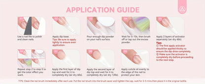 Clear Dip Powder Nail Kit 60g Starter Set - Transparent Dipping Powder with Base Coat Activator Top Coat No UV Lamp French Manicure Repair Nail Art Dip System