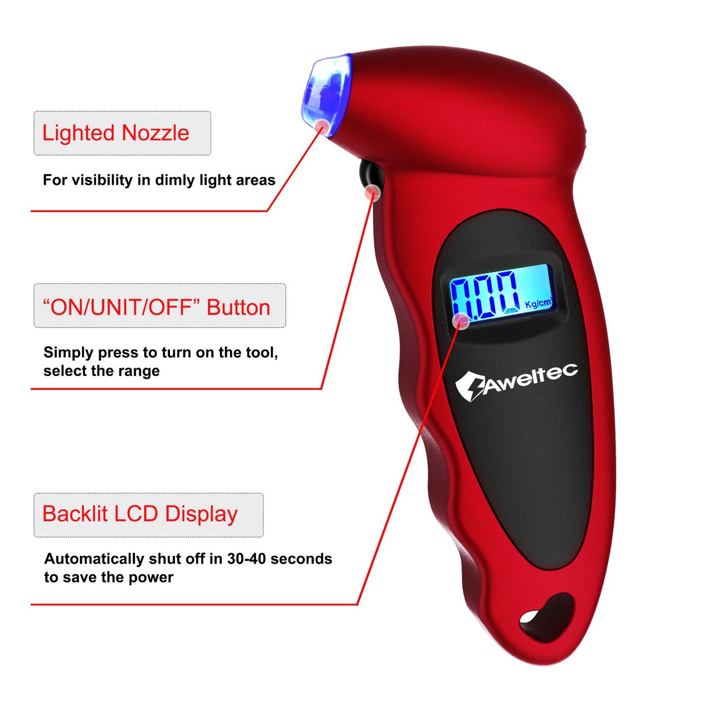 Digital Tire Pressure Gauge 2-Pack, 150 PSI with Backlit LCD, 4 Modes & Non-Slip Grip – Fits Car, Truck, Motorcycle & Bicycle – Red/Silver/Black