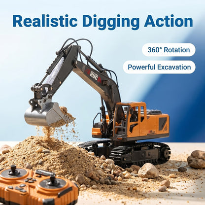 RC Construction Vehicle Set 2.4G 11-Channel Remote Control Excavator Dump Truck Bulldozer | 1:24 & 1:64 Alloy Engineering Toy | 2-in-1, 3-in-1, 4-in-1 Kit for Kids Adults