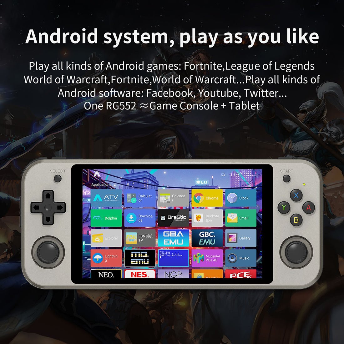 Anbernic RG552 Handheld Game Console Dual OS Android Linux Retro Emulator 5.36-Inch IPS 1920x1152 RK3399 4GB RAM HDMI USB 3.0 Active Cooling