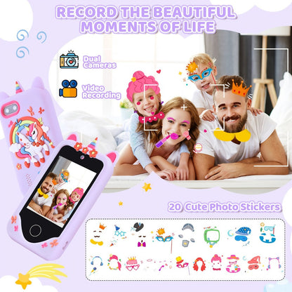 Kids Toy Phone Touch Screen HD Dual Camera with 32GB SD Card – Smartphone Toy for Girls Ages 3-10 Travel Toy – Birthday Christmas Gift Pink Purple
