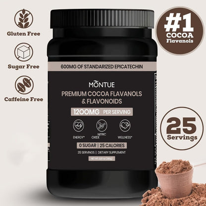 High Flavanol Cocoa Powder 1200mg Per Serving – Cocoa Flavanols & Epicatechin – Unsweetened Dark Chocolate Cacao Powder for Baking, Coffee, Smoothies & Instant Drinks – Rich Intensely Flavored