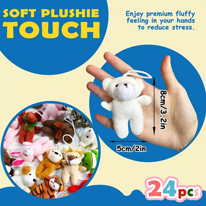 Assorted Mini Stuffed Animals Bulk 24 Pack – 3 Inch Small Plush Animal Toys Random Colors, Kids Birthday Party Favors Goodie Bag Fillers Pinata Prizes School Classroom Rewards Valentine Supplies