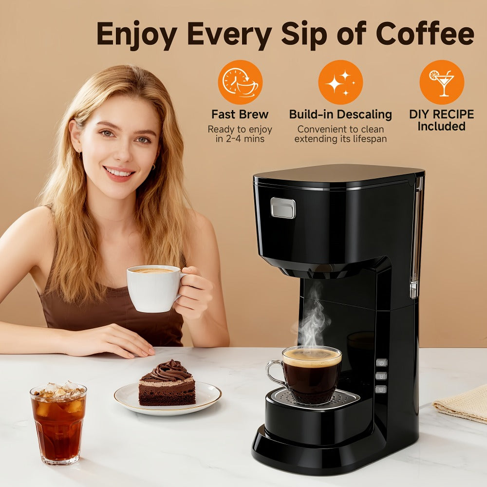 Coffee Maker One-Button Compact Specialty Coffee Machine – Fast Home Brewing, Space-Saving Countertop Design, Barista-Style Results, Available in Black & White