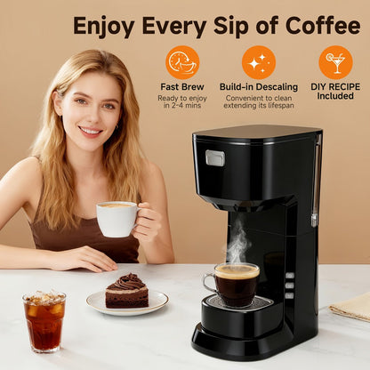 Coffee Maker One-Button Compact Specialty Coffee Machine – Fast Home Brewing, Space-Saving Countertop Design, Barista-Style Results, Available in Black & White