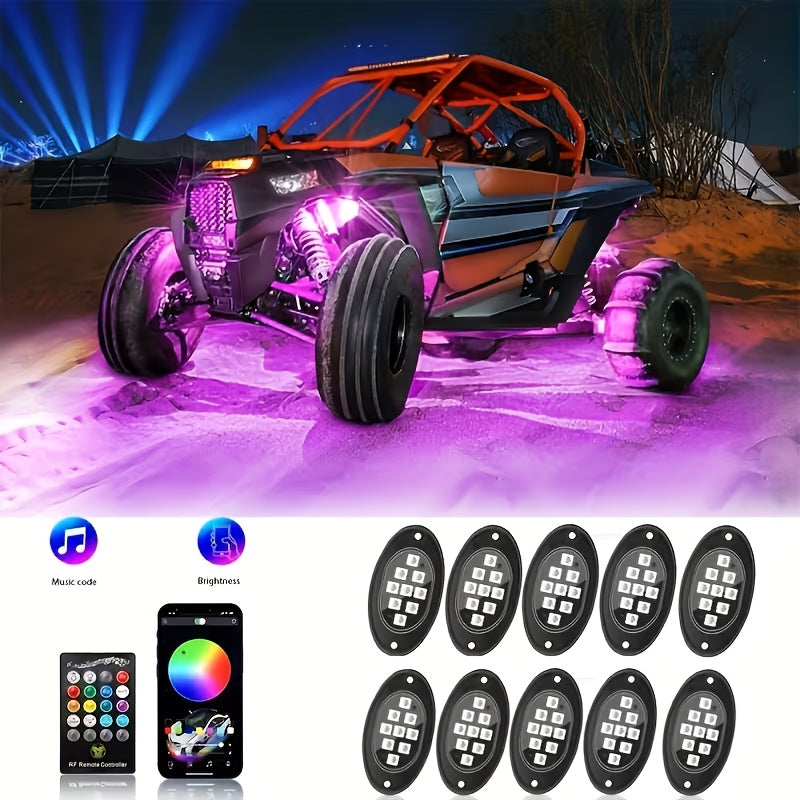 Rock Lights for Trucks, RGB LED Rock Lights Kit with, APP/Remote Control & Music Mode, Wireless Remote Controller, Multicolor Cars Underglow, Footwell Neon Light Kits, for Pickup Off Road RZR SUV ATV UTV Car 6/8/10 Pods