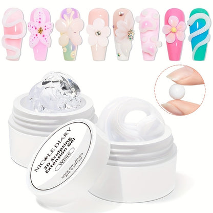 3D Sculpting Builder Gel Kit with Carving Pen — Clear & White Nail Extension Gel for Floral Nail Art, Acrylic Extensions & DIY Salon Manicure, Professional Nail Modeling Gel Set 2pcs or 3pcs for Women