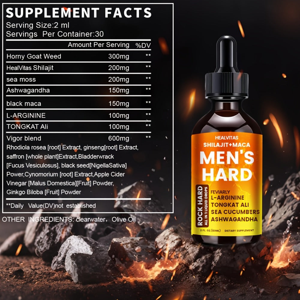 Shilajit Testosterone Booster Liquid Drops for Men – Maca Root & Longjack Tongkat Ali Formula | Natural T-Support for Drive, Stamina, Mood & Energy | Fast-Absorbing Sublingual Drops | 2.03 oz