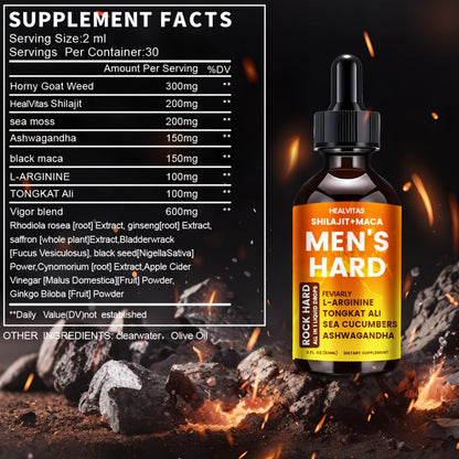 Shilajit Testosterone Booster Liquid Drops for Men – Maca Root & Longjack Tongkat Ali Formula | Natural T-Support for Drive, Stamina, Mood & Energy | Fast-Absorbing Sublingual Drops | 2.03 oz