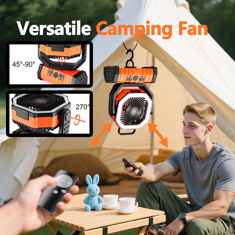 Camping Fan with LED Light 20000mAh Battery – 4-Level Brightness, Multi-Speed Rotatable Portable Tent Fan for Camping, Outdoor, Office & Home, Cooling & Lighting Combined