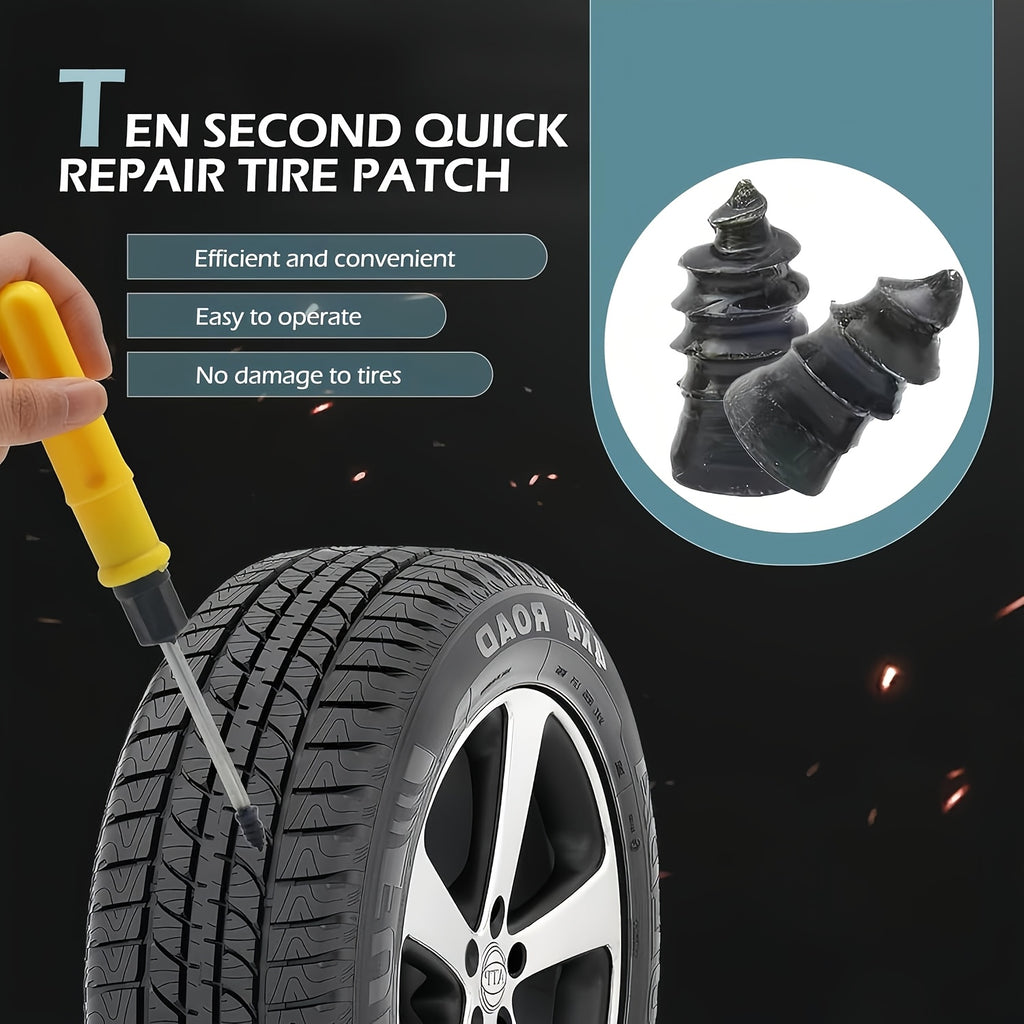 61 Tire Repair Rubber Plugs, Vacuum Tire Repair Kit, Spiral Rubber Screws, Quick Self-Service Repair Tool Suitable for Cars, Trucks, Motorcycles, Tractors, Tool for Tire Puncture Repair, Black