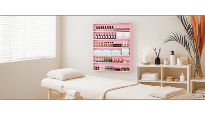 Nail Polish Rack Wall Mount Organizer 6-Tier & 10-Tier with Acrylic Baffle – Salon Display Shelf for Nail Polish Storage, Home Nail Studio & Spa, Black White Pink