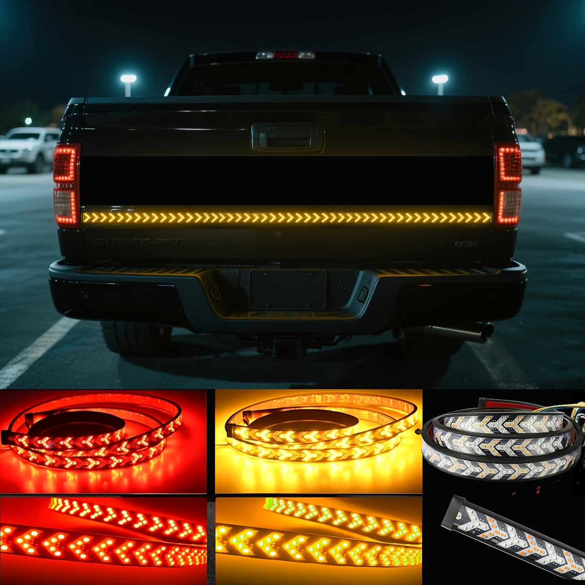 1pc, 60-Inch LED Tailgate Striped Light Designed for Trucks, Modern Vehicle Exterior Lighting, Featuring High Brightness Anti-Rear-End LED Light Bar, Fish Bone Arrowhead Lamp Suitable for Pickups And Suvs, Easy Installation Without Drilling