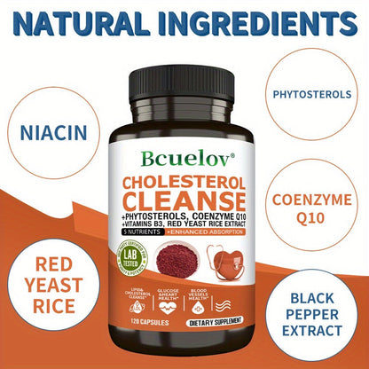 Cholesterol Support Capsules with Phytosterols, CoQ10 & Red Yeast Rice Extract – Heart Health & Healthy Lipid Levels Supplement for Women & Men, 120 Capsules