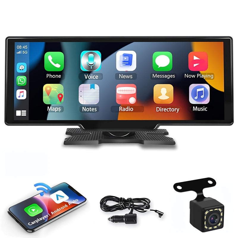 10.26 Inch IPS Portable with Wireless Carplay Android Car Recorder Screen, 7-32V Touchscreen with Voice Assistant/ FM Transmitter/ AUX/ GPS Navigation/ Airplayer +1080P Backup Camera As a Christmas Gift.