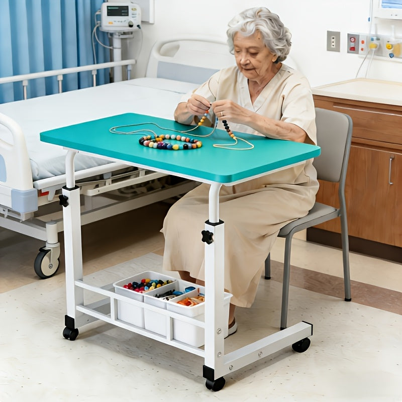 Overbed Table Adjustable Height – Hospital-Grade Nursing Bedside Table with Independent Storage Compartments for Elderly & Patient Care | Portable Auxiliary Tray Table, 8 Colors