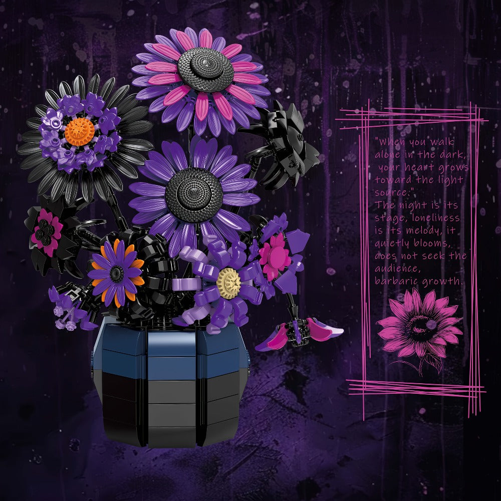 Sunflower Building Blocks Bouquet Set for Adults – Purple Van Gogh Art Botanical Flower Brick Kit Creative Home Decor Display Model, Unique Birthday Mother's Day Valentine's Day Gift for Women