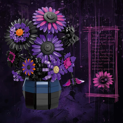 Sunflower Building Blocks Bouquet Set for Adults – Purple Van Gogh Art Botanical Flower Brick Kit Creative Home Decor Display Model, Unique Birthday Mother's Day Valentine's Day Gift for Women