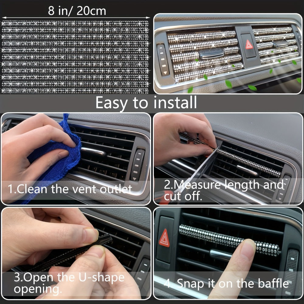 Bling Car Interior Accessories Set for Women 30-Piece – Steering Wheel Cover Universal 15 Inch, Seat Belt Covers, Armrest Cover & Gear Shift Cover, Woven Glitter Car Décor Kit