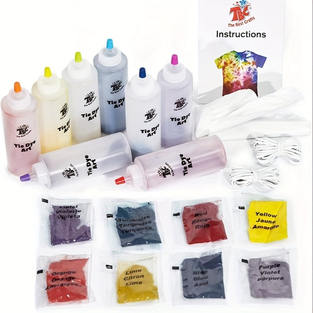 8-Color Tie Dye Kit for Kids & Adults – All-in-One DIY Fabric Dye Set with Squeeze Bottles Gloves Rubber Bands & Refill Packs, Tie-Dye Party Activity Gift 36+ Projects