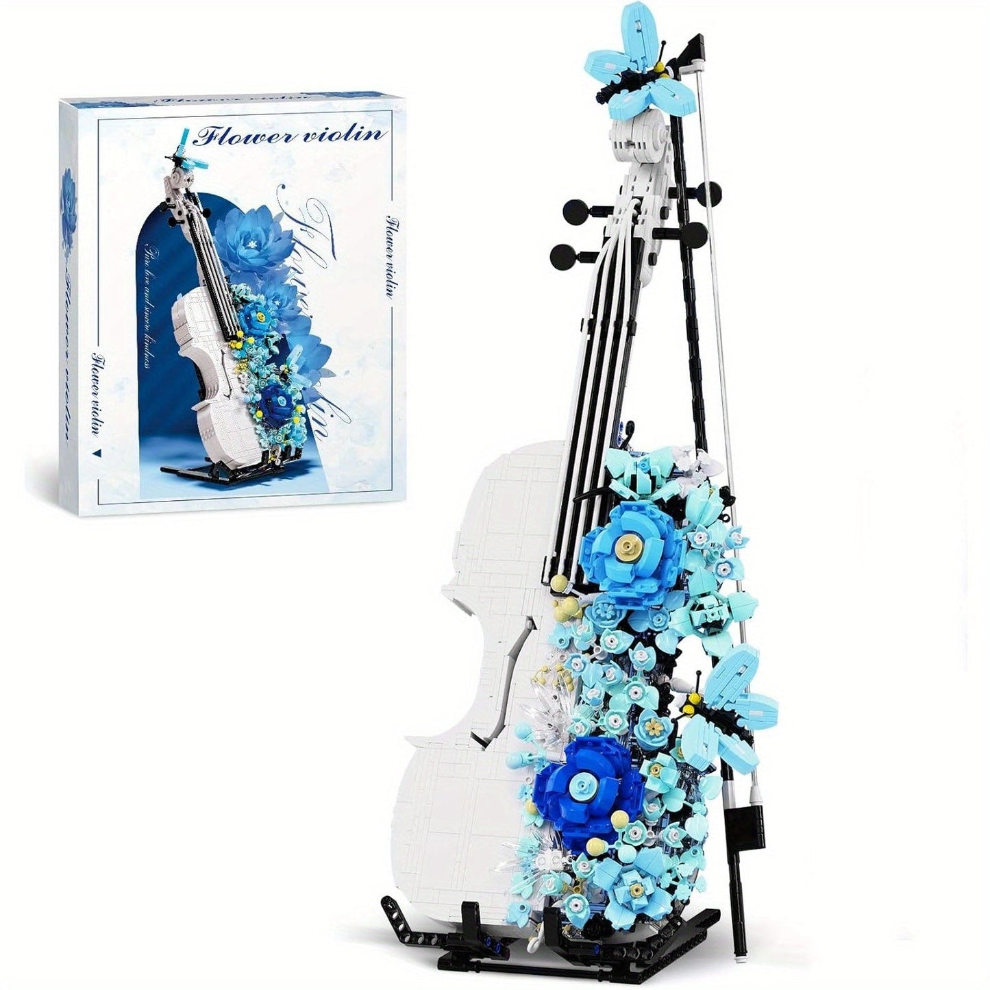 Flower Violin Building Block Set 1419pcs – 3D Musical Instrument Brick Model for Adults & Teens, Elegant Home Office Decor Display, Unique Birthday Father's Day Christmas Gift for Music Lovers