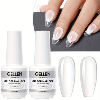 Hard Gel Nail Extension Builder Gel 7-in-1 Self-Leveling – 28+ Day Wear, LED UV Cured, 15ml, Clear Pink Nude Baby Pink Milky White, Acrylic Alternative for DIY Salon Manicure Women Nail Technicians