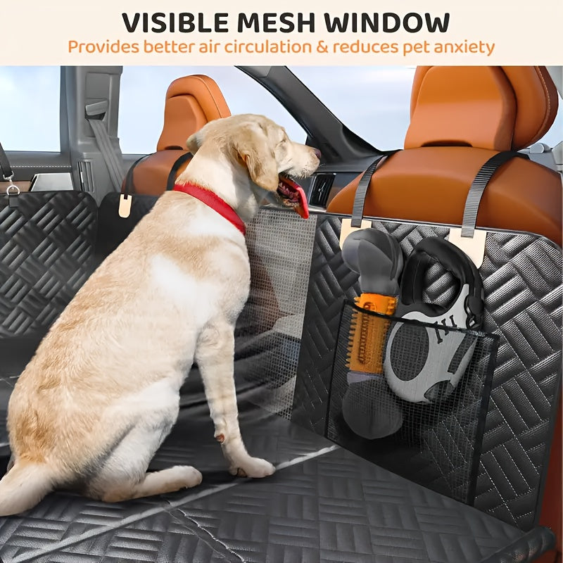 Dog Back Seat Extender with Hard Bottom - Heavy Duty Car Seat Cover for Dogs Supports 400 lbs, Waterproof Backseat Hammock Bed for SUVs Trucks & Most Cars, Full Coverage with Mesh Window & Storage Pockets