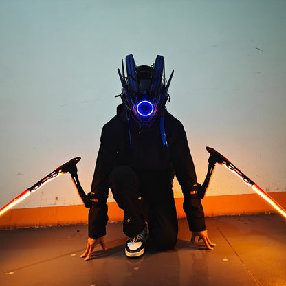 LED Mantis Knife Cyberpunk Light Up Acrylic Prop – Luminous Blade for Halloween Costume Cosplay Sci-Fi Role Play Party, Rechargeable Red & Blue Single or 2pcs Set for Men & Women