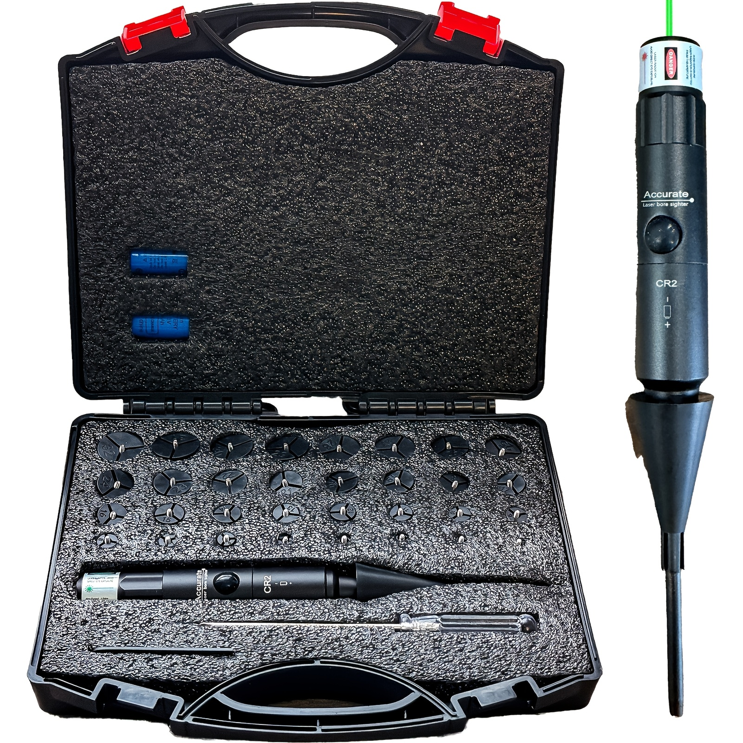 Universal Laser Bore Sighter Kit with 32 Adapters | Red & Green Bore Sight for Rifles, Pistols & Shotguns – Tactical Caliber Boresighter Accommodating Firearms from .17 to 12GA for Fast Zero-In